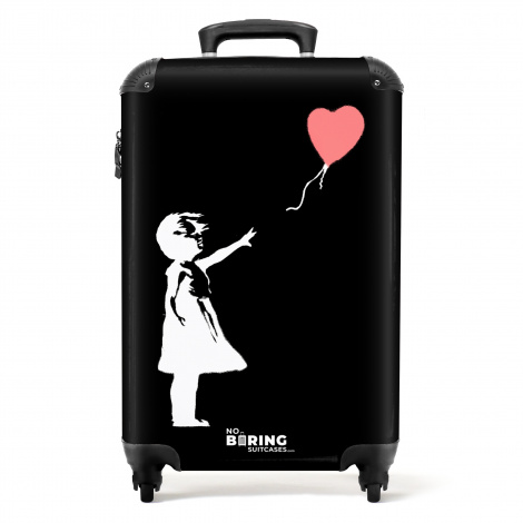 Koffer - Meisje met rode hartjesballon in zwart-wit
