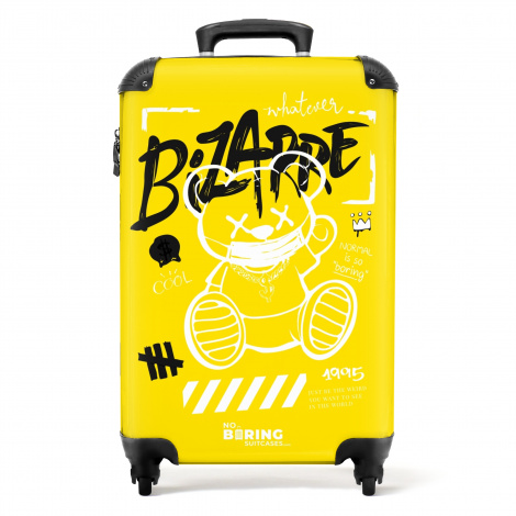 Koffer - Graffiti art van een teddybeer op gele achtergrond
