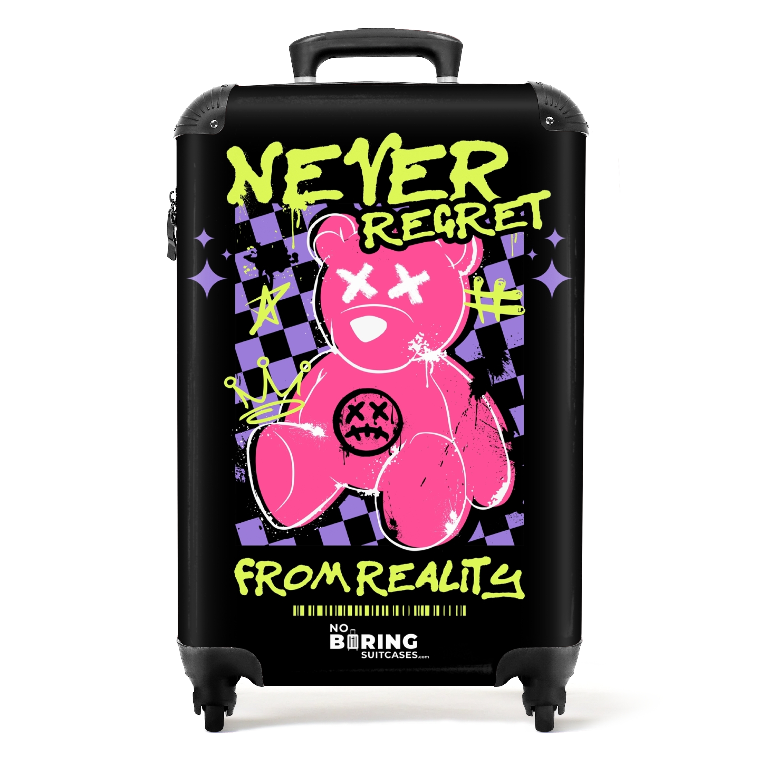 Koffer - Slogan 'Never Regret' met teddybeer als graffiti