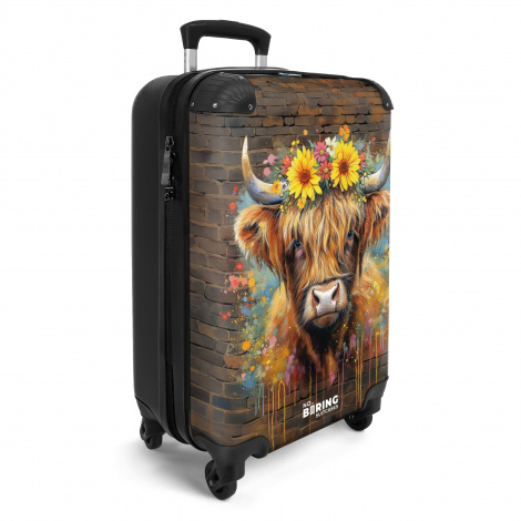 Koffer - Graffiti schotse hooglander met bloemen-2