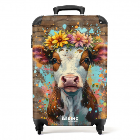 Koffer - Graffiti koe met kleurrijke bloemen