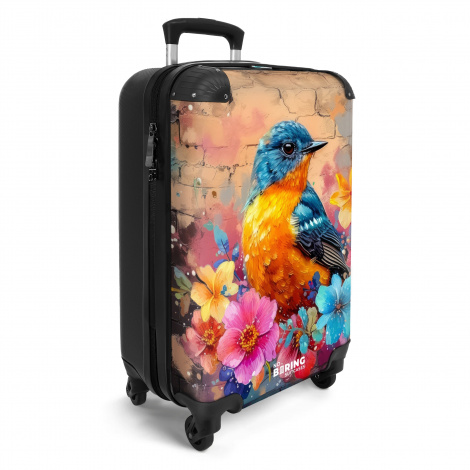 Koffer - Vogel met bloemen in graffiti stijl-2