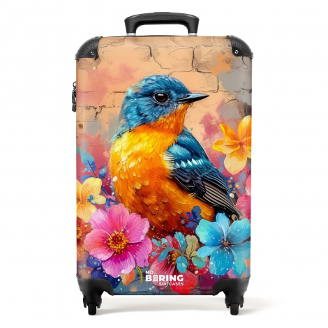 Koffer - Vogel met bloemen in graffiti stijl