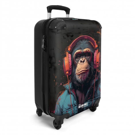 Koffer - Chimpansee met koptelefoon en blauwe jas-2