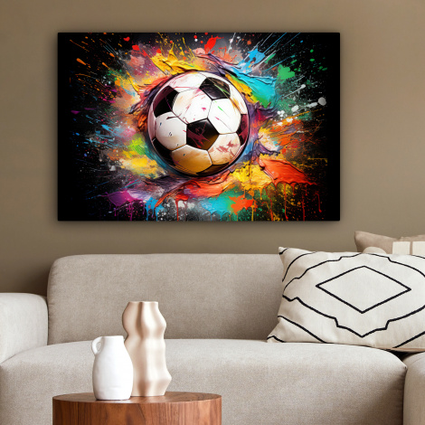Canvas schilderij - Voetbal - Verf - Kleuren - Zwart - Wit-2