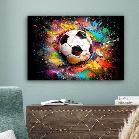 Canvas schilderij - Voetbal - Verf - Kleuren - Zwart - Wit-4