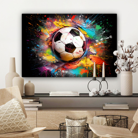 Canvas schilderij - Voetbal - Verf - Kleuren - Zwart - Wit-3