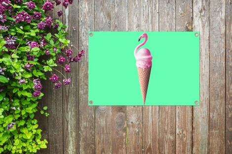 Tuinposter - IJshoorntjes - IJs - Flamingo - Roze - Groen - Liggend-4