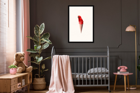 Poster met lijst - IJs - Papegaai - Rood - IJshoorntjes - Wit - Staand-3