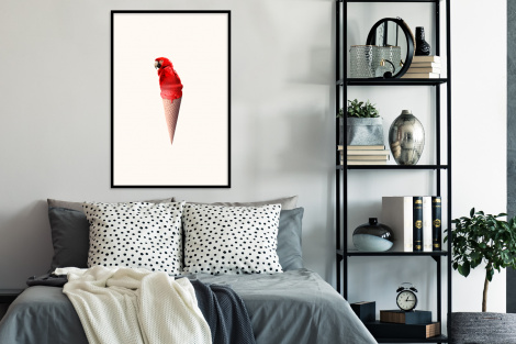 Poster met lijst - IJs - Papegaai - Rood - IJshoorntjes - Wit - Staand-4