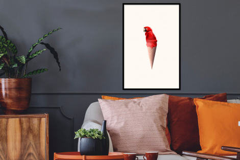 Poster met lijst - IJs - Papegaai - Rood - IJshoorntjes - Wit - Staand-2