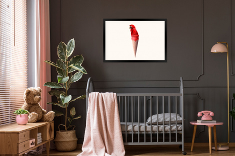Poster met lijst - IJs - Papegaai - Rood - IJshoorntjes - Wit - Liggend-3
