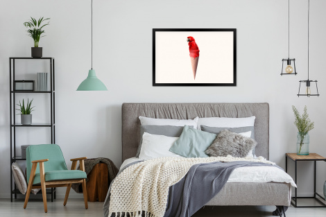 Poster met lijst - IJs - Papegaai - Rood - IJshoorntjes - Wit - Liggend-4