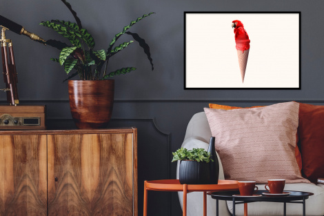 Poster met lijst - IJs - Papegaai - Rood - IJshoorntjes - Wit - Liggend-2