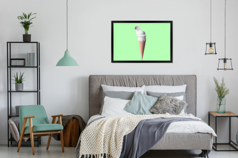 Poster met lijst - Papegaai - IJshoorntjes - IJs - Wit - Groen - Liggend-4