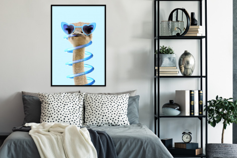 Poster met lijst - Struisvogel - Zonnebril - Blauw - Dieren - Staand-4