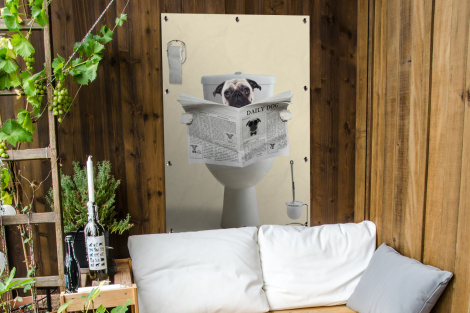 Tuinposter - Hond - Pug - Toilet - Krant - Dier - Staand-thumbnail-4