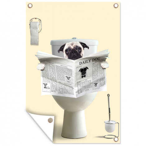 Tuinposter - Hond - Pug - Toilet - Krant - Dier - Staand-thumbnail-2