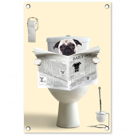 Tuinposter - Hond - Pug - Toilet - Krant - Dier - Staand