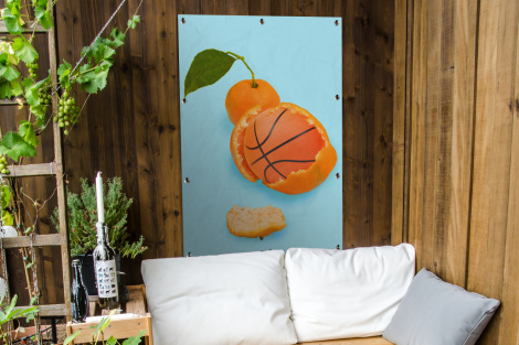 Tuinposter - Basketbal - Sinaasappel - Fruit - Oranje - Blad - Staand-4