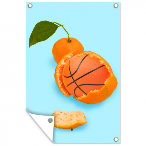 Tuinposter - Basketbal - Sinaasappel - Fruit - Oranje - Blad - Staand-2
