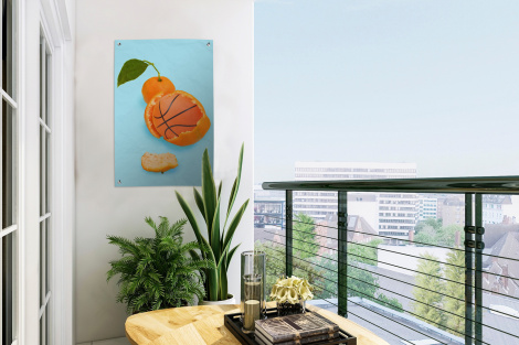 Tuinposter - Basketbal - Sinaasappel - Fruit - Oranje - Blad - Staand-3