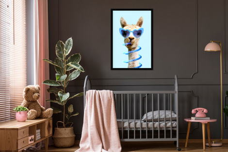 Poster met lijst - Lama - Zonnebril - Blauw - Dier - Staand-3