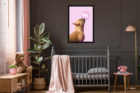 Poster met lijst - Hond - Dieren - Kauwgom - Roze - Staand-3