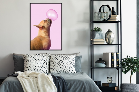 Poster met lijst - Hond - Dieren - Kauwgom - Roze - Staand-4