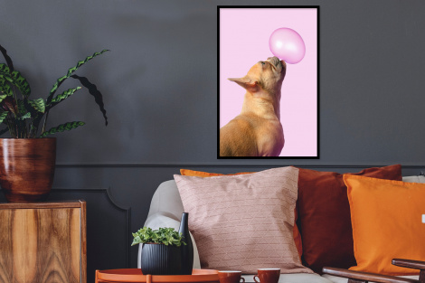 Poster met lijst - Hond - Dieren - Kauwgom - Roze - Staand-2