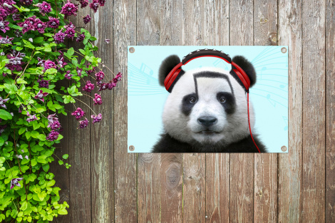 Tuinposter - Panda - Koptelefoon - Dier - Muzieknoten - Rood - Liggend-thumbnail-4