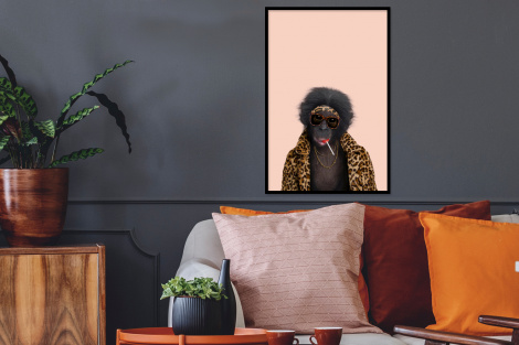 Poster met lijst - Aap - Dieren - Zonnebril - Panterprint - Lolly - Staand-2