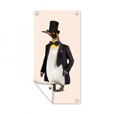 Tuinposter - Pinguïn - Dier - Hoed - Zwart - Staand-thumbnail-1