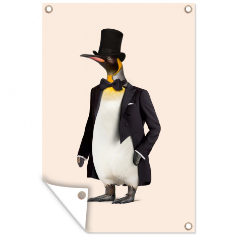 Tuinposter - Pinguïn - Dier - Hoed - Zwart - Staand-2