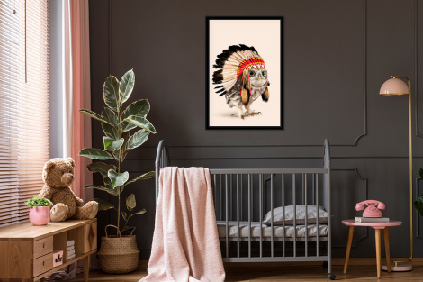 Poster met lijst - Uil - Indiaan - Veren - Dieren - Staand-3