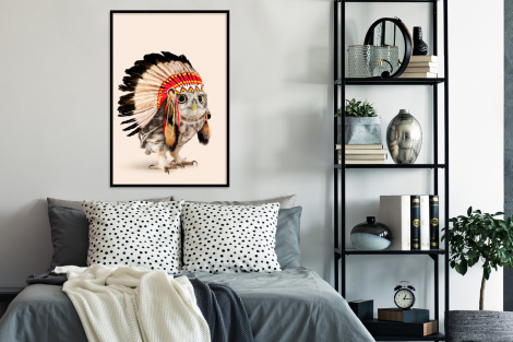 Poster met lijst - Uil - Indiaan - Veren - Dieren - Staand-4
