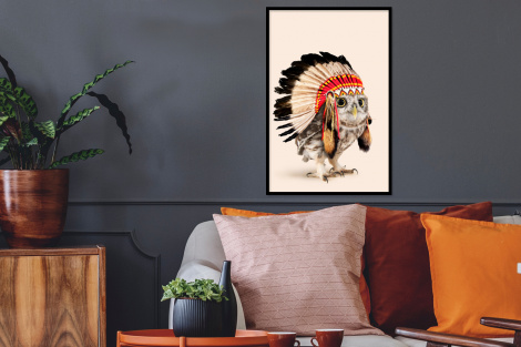 Poster met lijst - Uil - Indiaan - Veren - Dieren - Staand-2