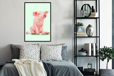 Poster met lijst - Varken - Roze - Stopcontact - Dieren - Staand-4
