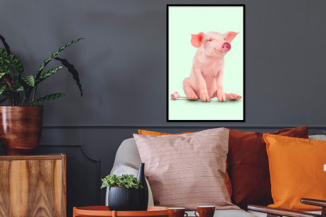 Poster met lijst - Varken - Roze - Stopcontact - Dieren - Staand-2