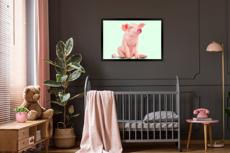 Poster met lijst - Varken - Roze - Stopcontact - Dieren - Liggend-3
