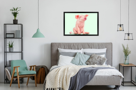 Poster met lijst - Varken - Roze - Stopcontact - Dieren - Liggend-4