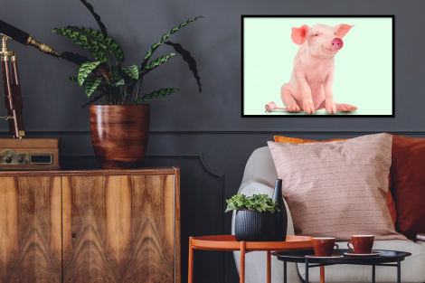 Poster met lijst - Varken - Roze - Stopcontact - Dieren - Liggend-2