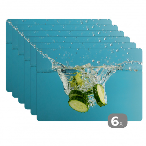 Premium placemats (6 stuks) - Komkommer - Schijf - Water - 45x30 cm