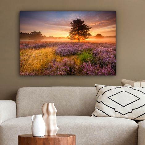 Canvas schilderij - Heidelandschap met een boom-2