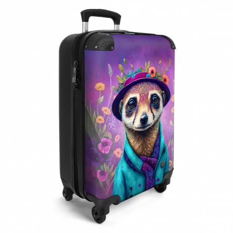 Koffer - Meerkat - Bloemen - Verf - Paars - Portret - Stokstaartje-2