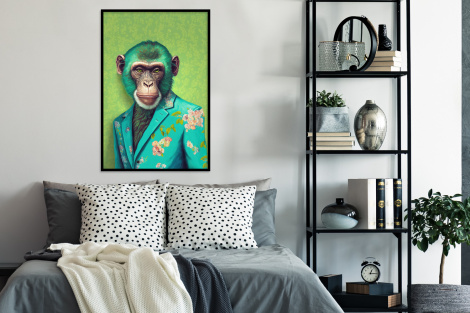 Poster met lijst - Aap - Colbert - Bloemen - Neon - Portret - Staand-4