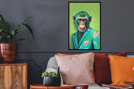 Poster met lijst - Aap - Colbert - Bloemen - Neon - Portret - Staand-2