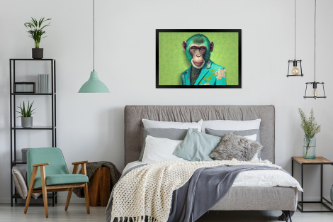 Poster met lijst - Aap - Colbert - Bloemen - Neon - Portret - Liggend-4