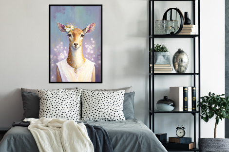 Poster met lijst - Hert - Bloemen - Verf - Portret - Dieren - Staand-4