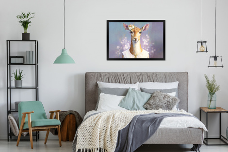 Poster met lijst - Hert - Bloemen - Verf - Portret - Dieren - Liggend-4